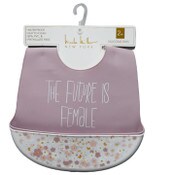 Wholesale - 2pc Mauve"The Future Is Female" & Floral Print Silicone Bibs Nicole Miller C/P 60, UPC: 195010085861